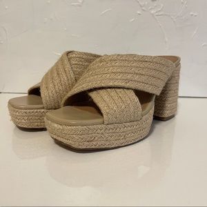 ASOS DESIGN. Holland cross strap mules platform in natural.